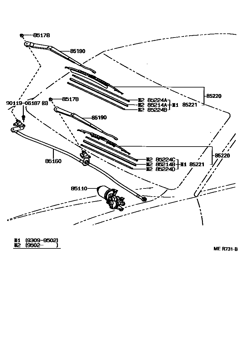 Toyota CAMRY 挡风玻璃刮水器 EPC diagram — MER731B