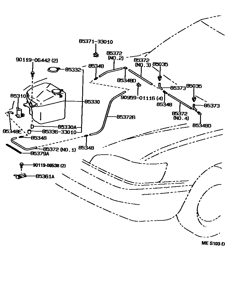 Toyota CAMRY 挡风玻璃清洗器 EPC diagram — MES103D