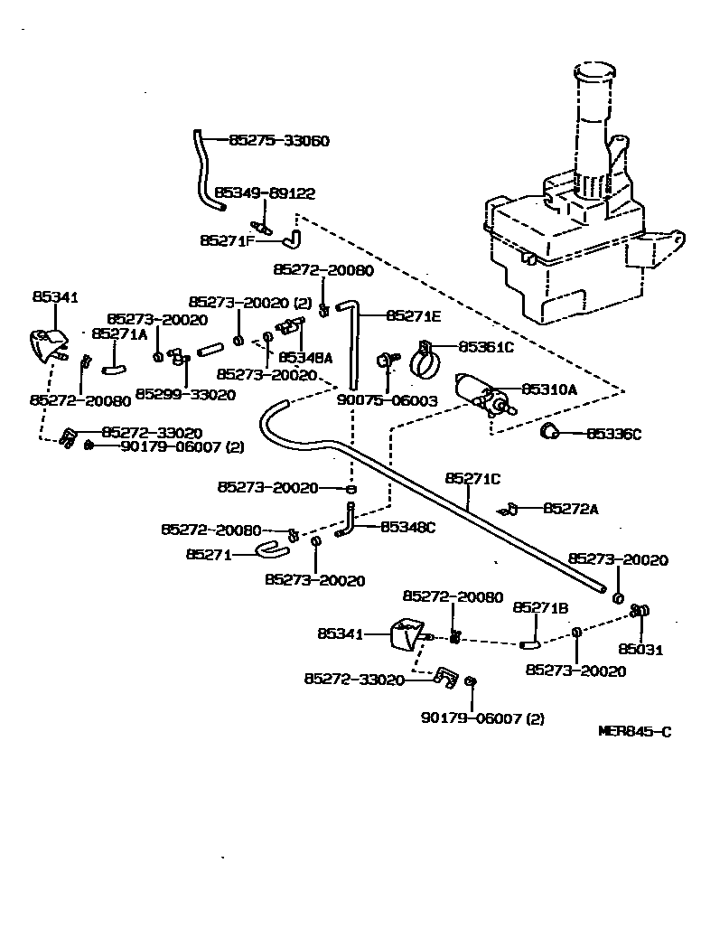 Toyota CAMRY 前大灯清洗器 EPC diagram — MER845C