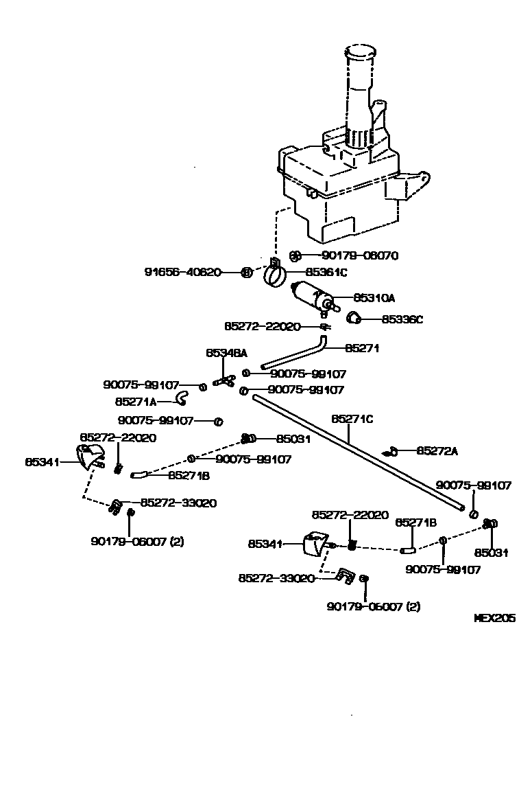 Toyota CAMRY 前大灯清洗器 EPC diagram — MEX205