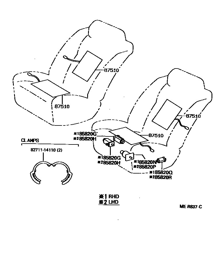 Toyota CAMRY 座椅电机和座椅加热器 EPC diagram — MER837C