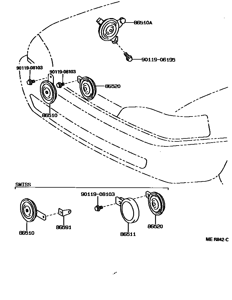 Toyota CAMRY 喇叭 EPC diagram — MER842C