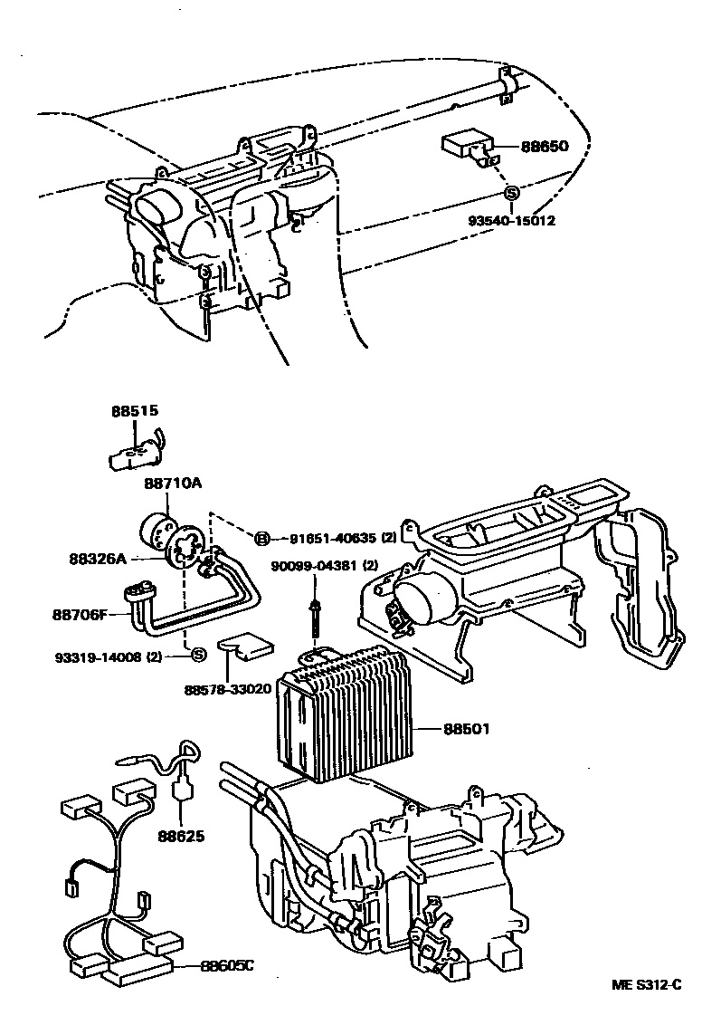 Toyota CAMRY 暖风和空调系统 - 冷却器组件 EPC diagram — MES312C