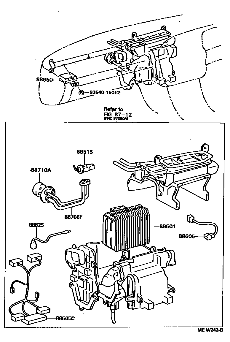 Toyota CAMRY 暖风和空调系统 - 冷却器组件 EPC diagram — MEW242B
