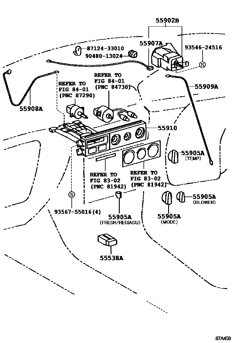 Toyota CAMRY 暖风和空调系统 - 控制器和风管 EPC diagram — 87A458