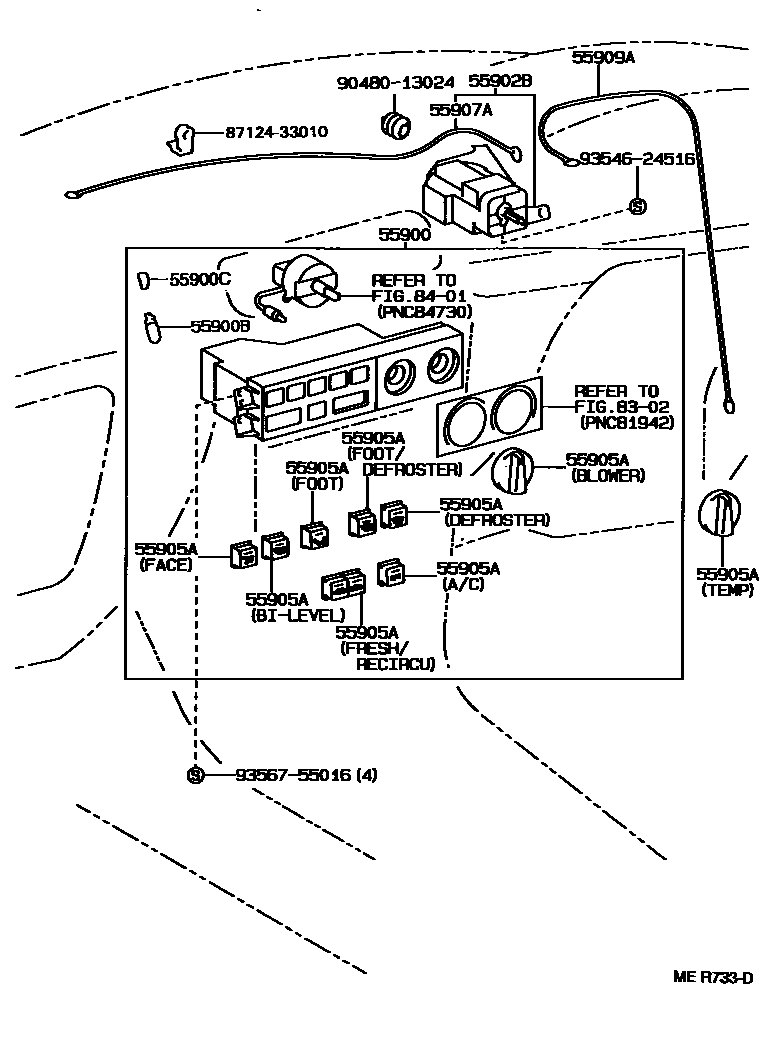 Toyota CAMRY 暖风和空调系统 - 控制器和风管 EPC diagram — MER733D
