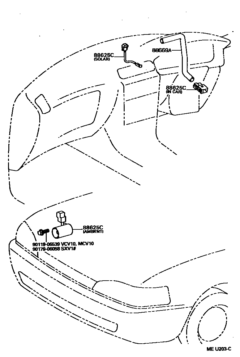 Toyota CAMRY 暖风和空调系统 - 控制器和风管 EPC diagram — MEU203C