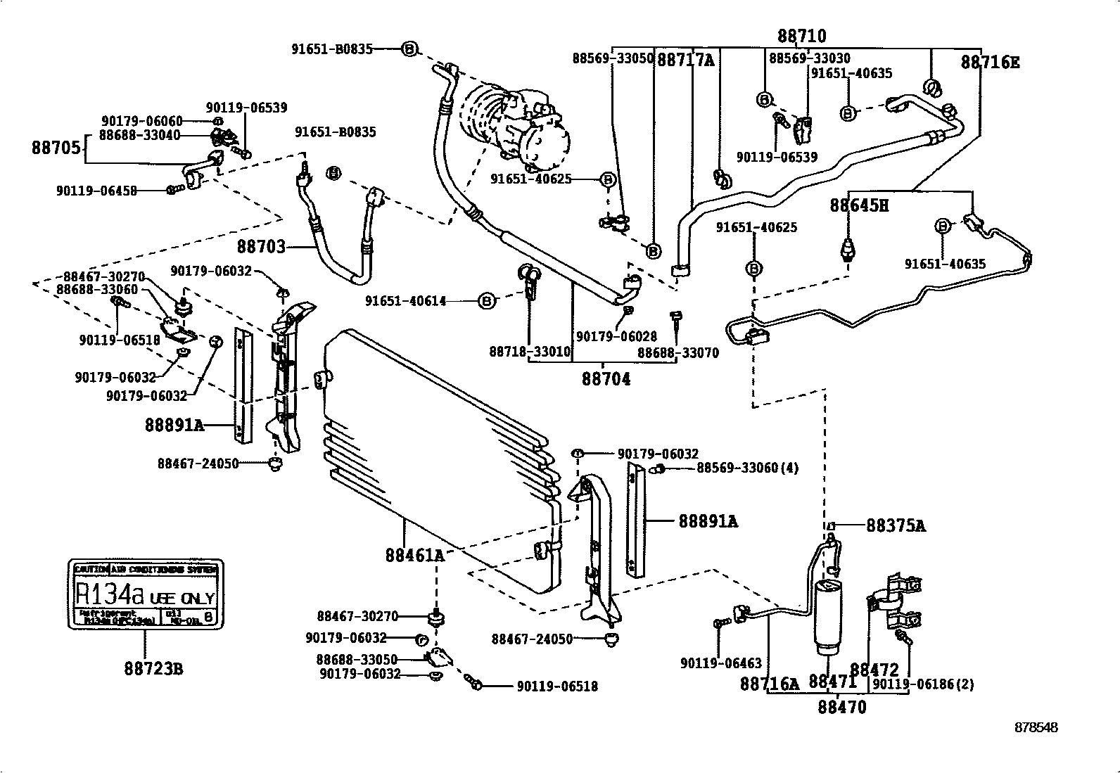Toyota CAMRY Heating & Air Conditioning - Cooler Piping EPC diagram — 878548