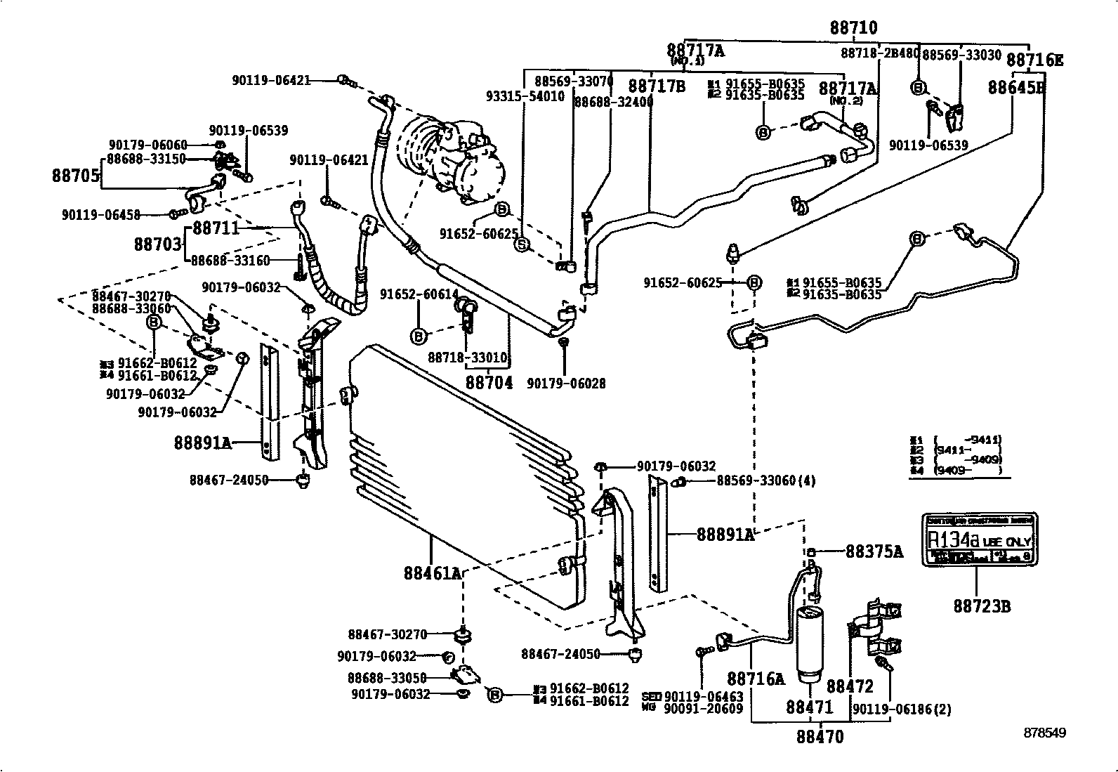 Toyota CAMRY Heating & Air Conditioning - Cooler Piping EPC diagram — 878549