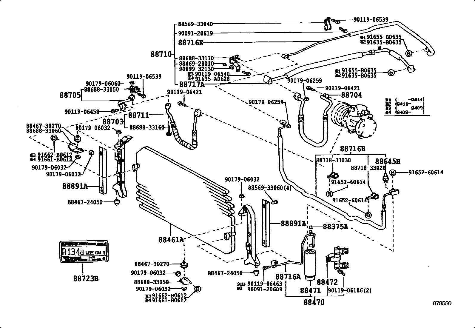 Toyota CAMRY Heating & Air Conditioning - Cooler Piping EPC diagram — 878550