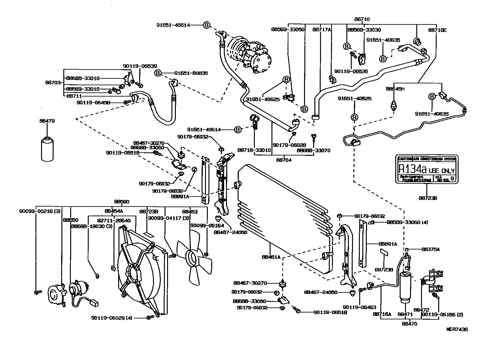 Toyota CAMRY Heating & Air Conditioning - Cooler Piping EPC diagram — MER743G