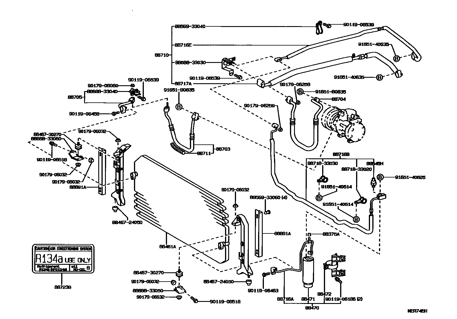 Toyota CAMRY Heating & Air Conditioning - Cooler Piping EPC diagram — MER745H