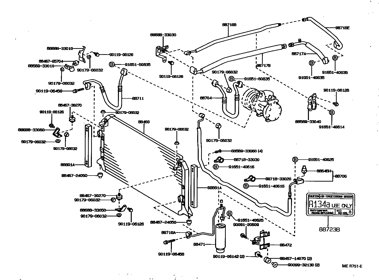 Toyota CAMRY Heating & Air Conditioning - Cooler Piping EPC diagram — MER751E