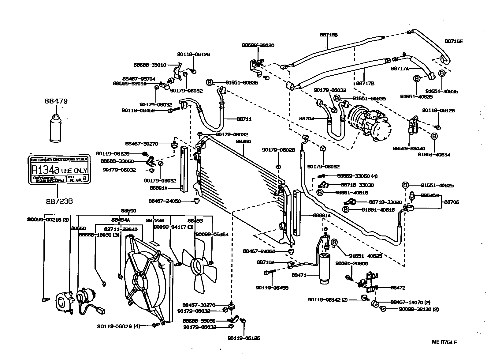 Toyota CAMRY Heating & Air Conditioning - Cooler Piping EPC diagram — MER754F