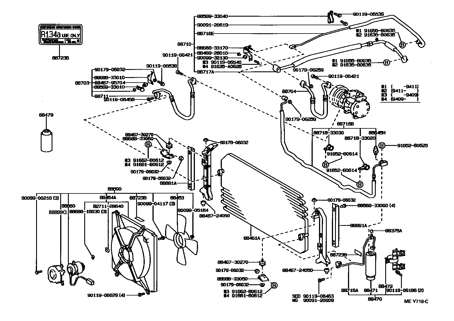 Toyota CAMRY Heating & Air Conditioning - Cooler Piping EPC diagram — MEY718C