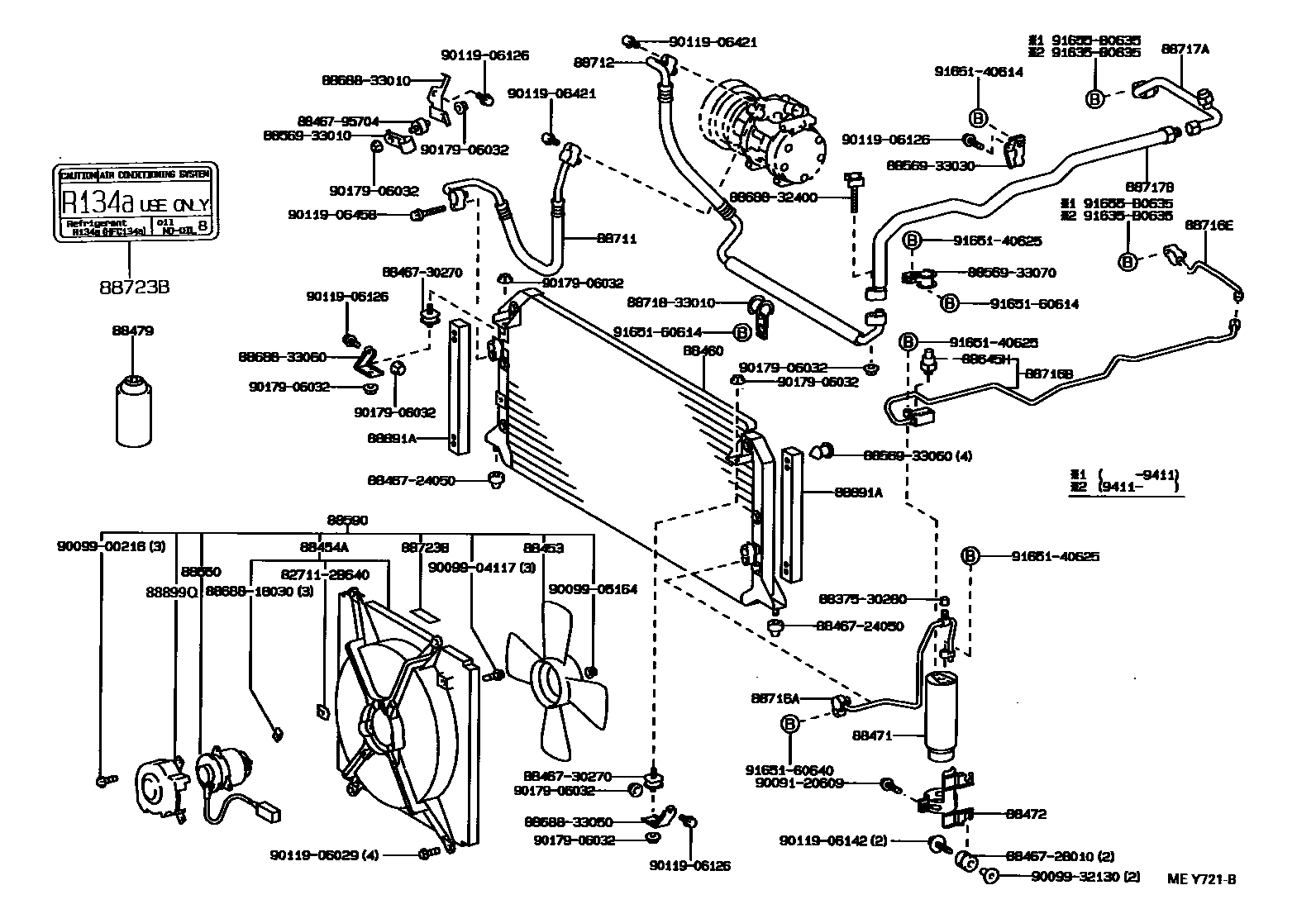 Toyota CAMRY Heating & Air Conditioning - Cooler Piping EPC diagram — MEY721B