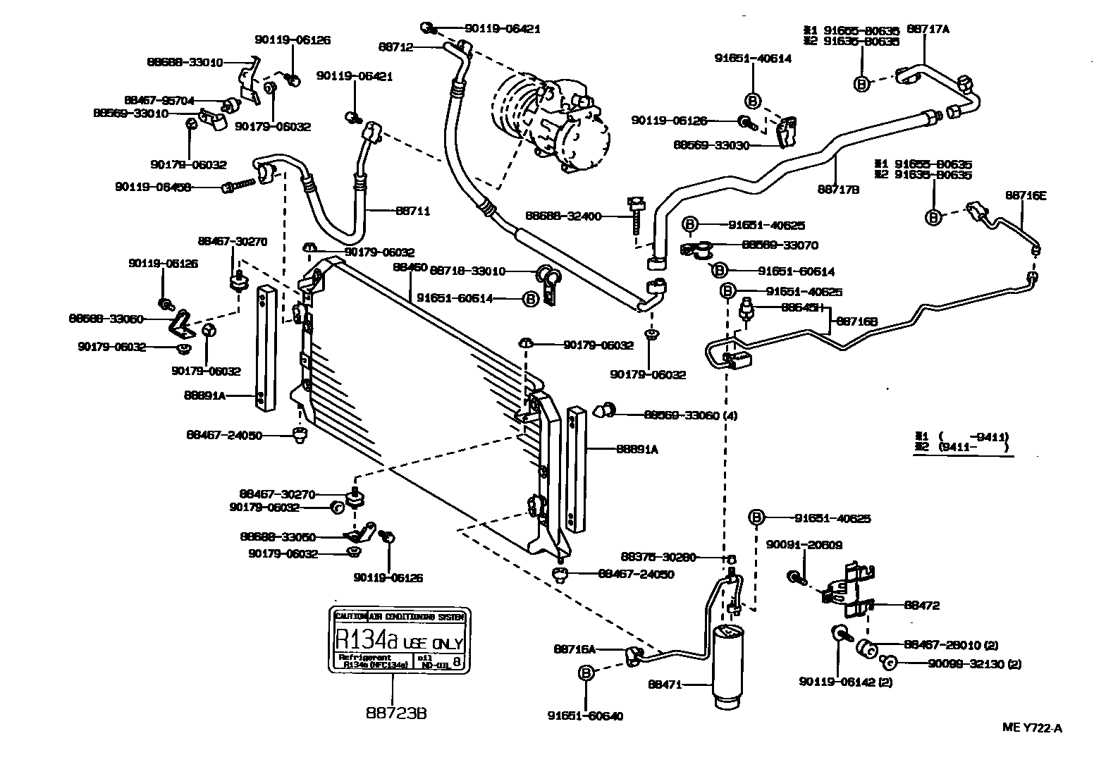 Toyota CAMRY Heating & Air Conditioning - Cooler Piping EPC diagram — MEY722A