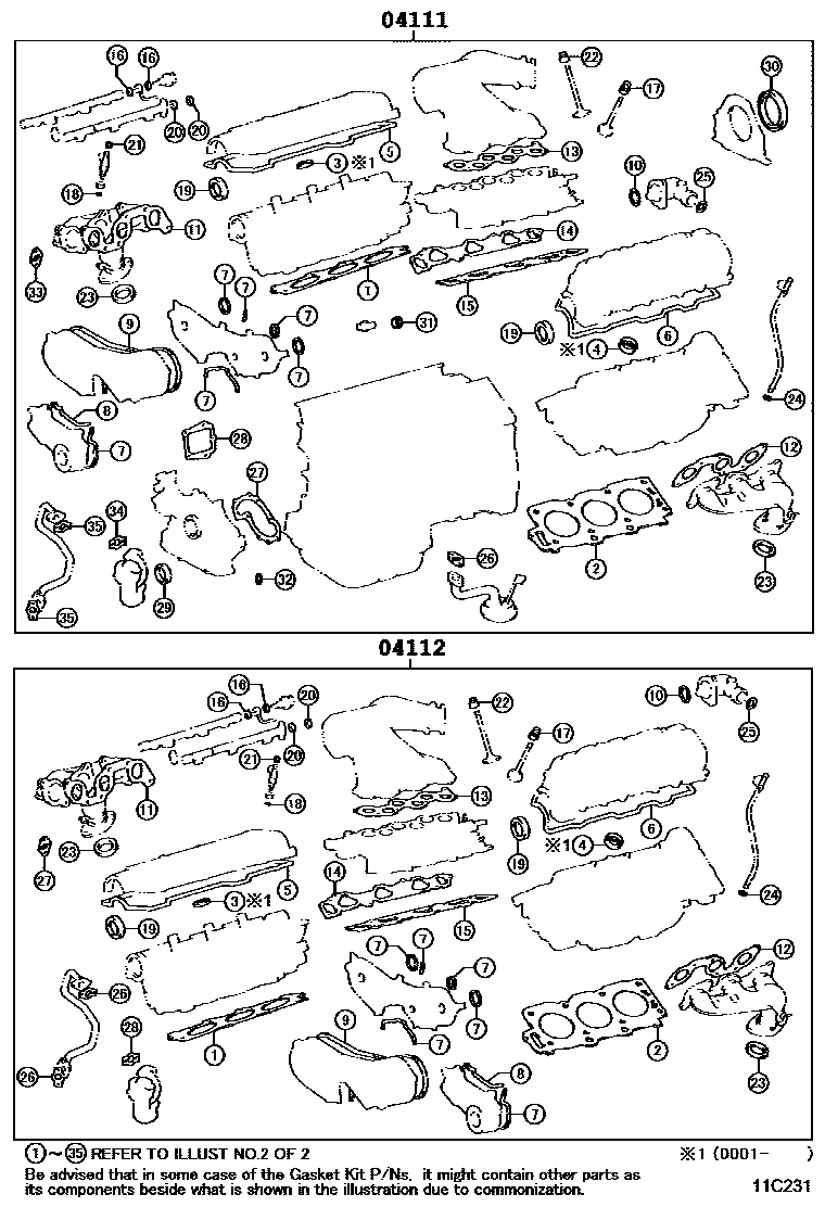 Toyota CAMRY Engine Overhaul Gasket Kit EPC diagram — 11C231