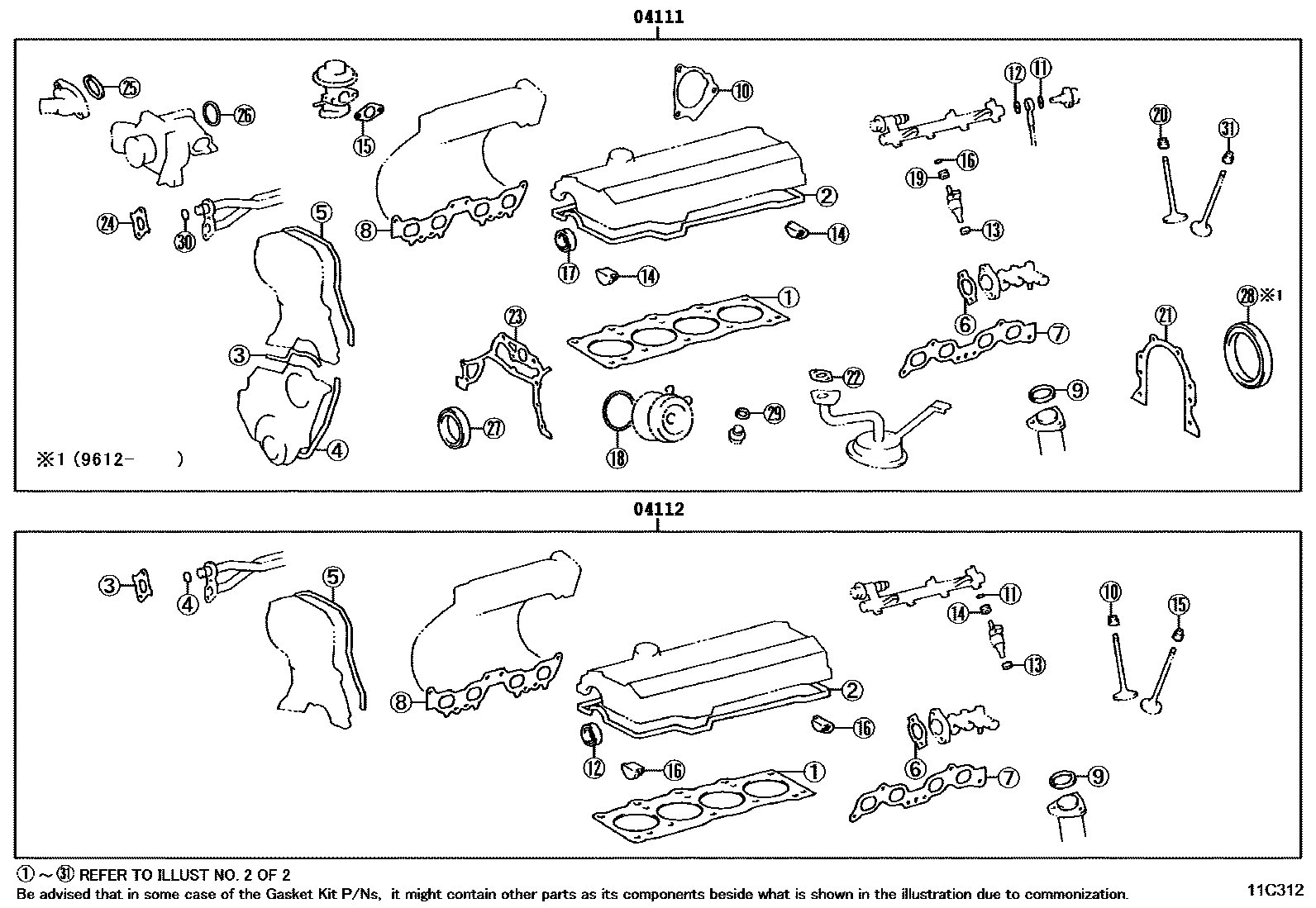 Toyota CAMRY Engine Overhaul Gasket Kit EPC diagram — 11C312