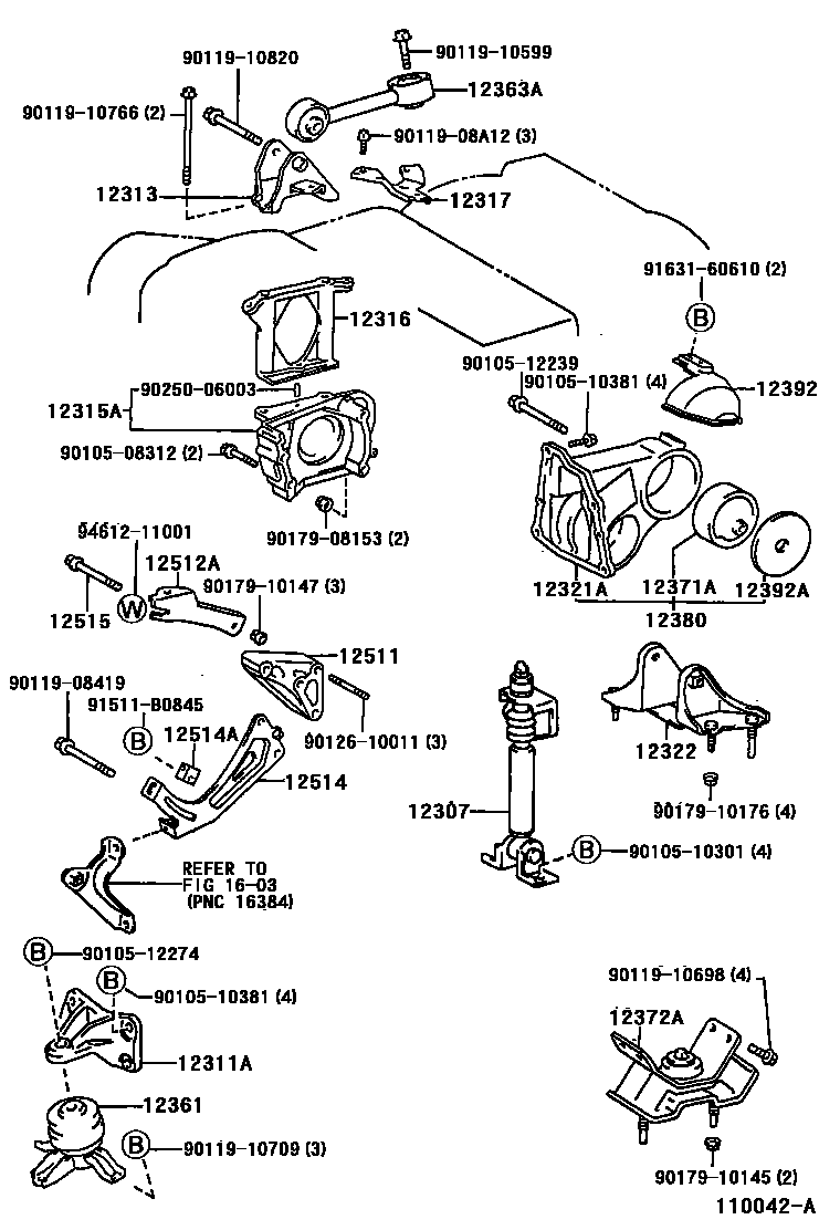 Toyota CAMRY Engine Mounting EPC diagram — 110042A