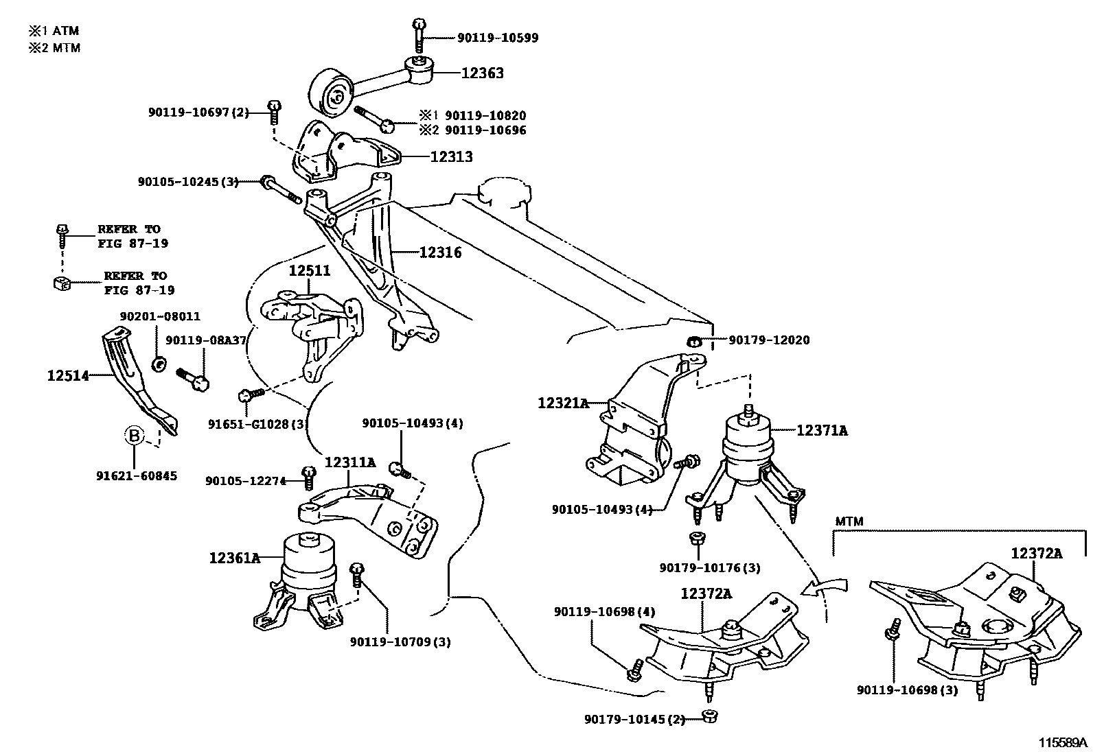 Toyota CAMRY Engine Mounting EPC diagram — 115589A