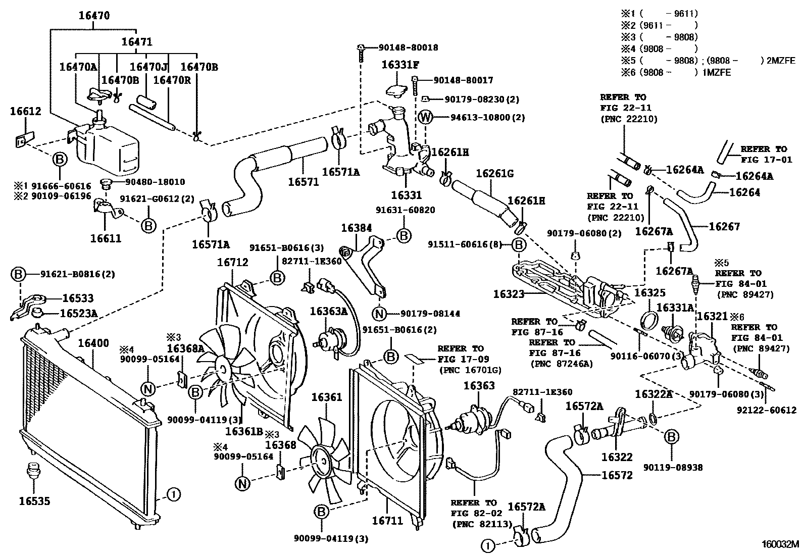 Toyota CAMRY RADIATOR & WATER OUTLET EPC diagram — 160032M
