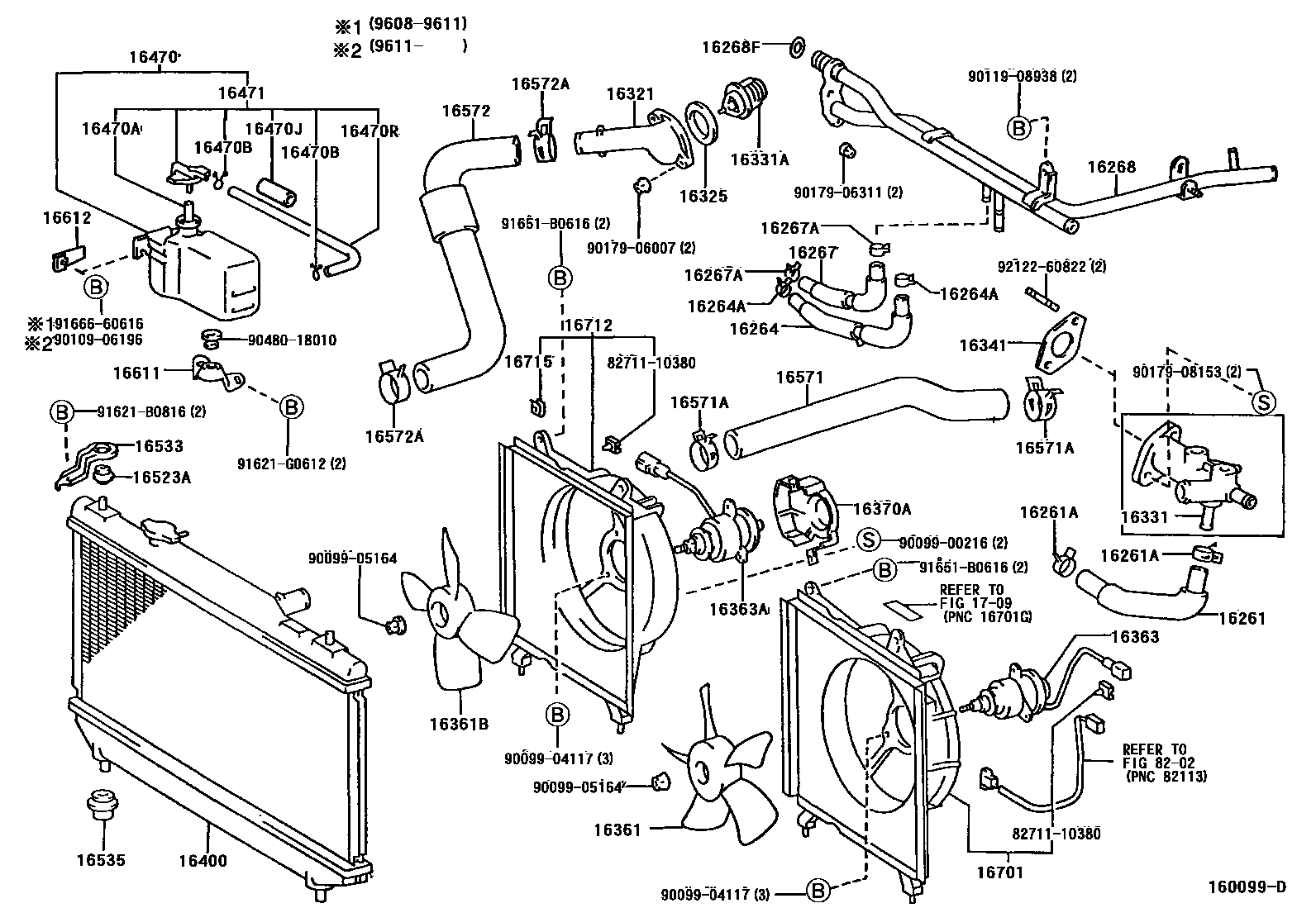 Toyota CAMRY RADIATOR & WATER OUTLET EPC diagram — 160099D