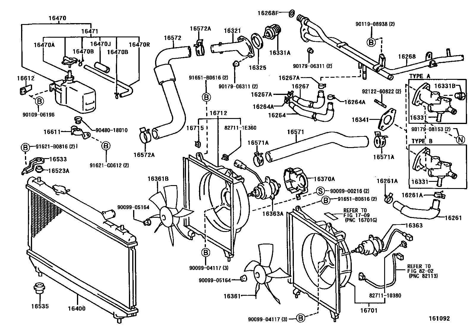 Toyota CAMRY RADIATOR & WATER OUTLET EPC diagram — 161092