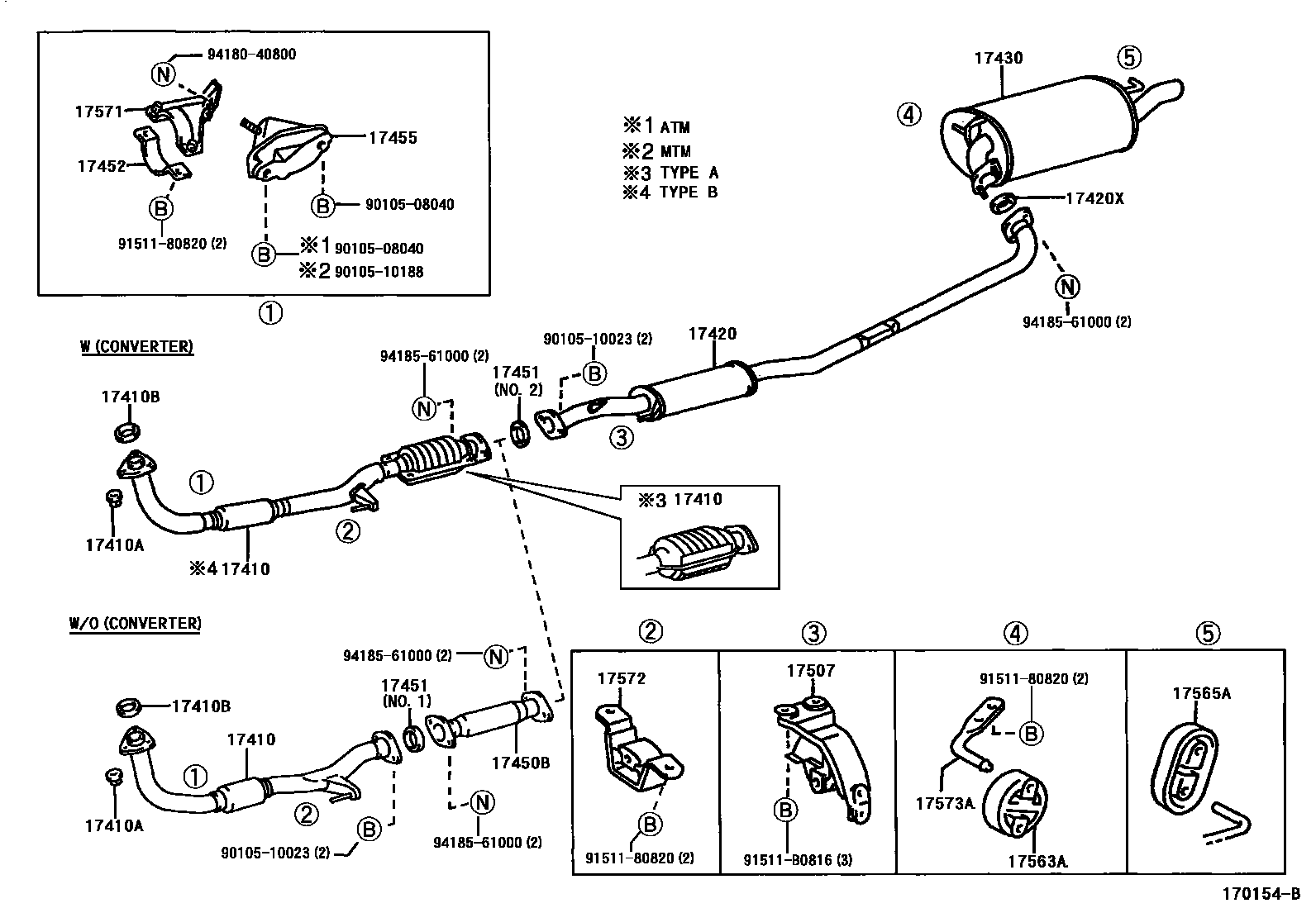 Toyota CAMRY Exhaust Pipe EPC diagram — 170154B