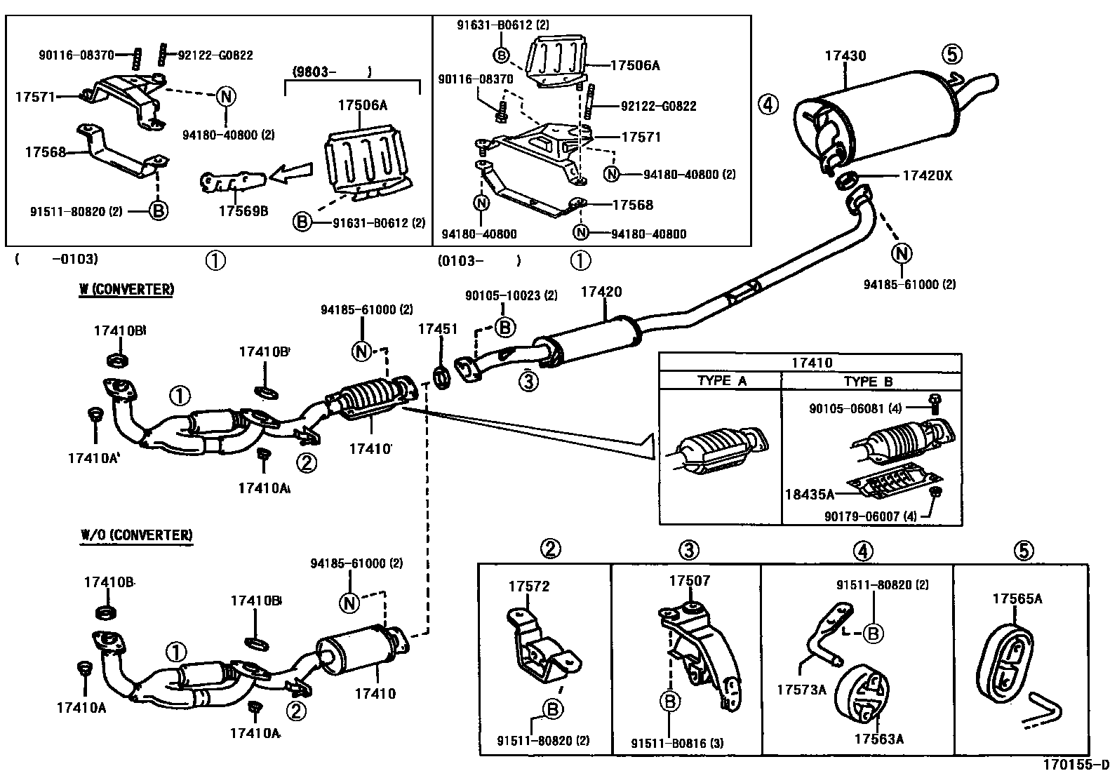 Toyota CAMRY Exhaust Pipe EPC diagram — 170155D