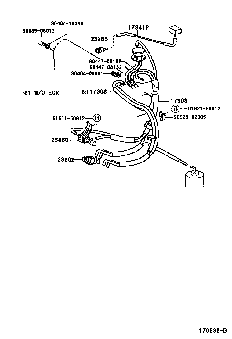 Toyota CAMRY vacuum tube EPC diagram — 170233B