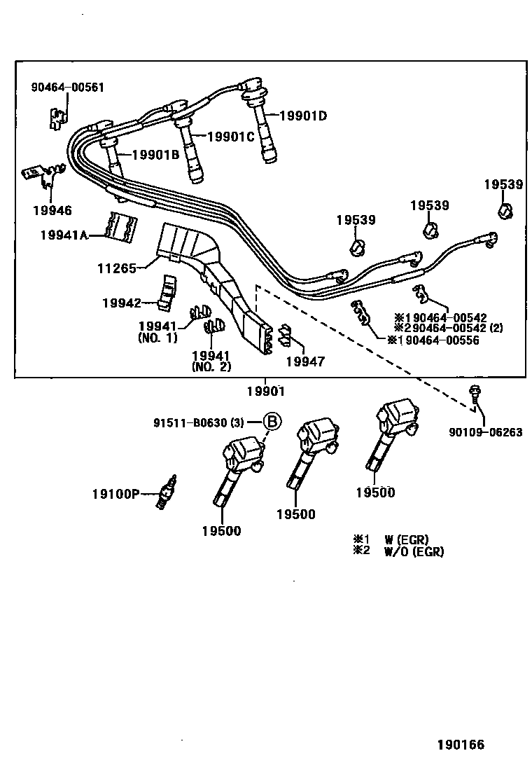 Toyota CAMRY 点火线圈和火花塞 EPC diagram — 190166