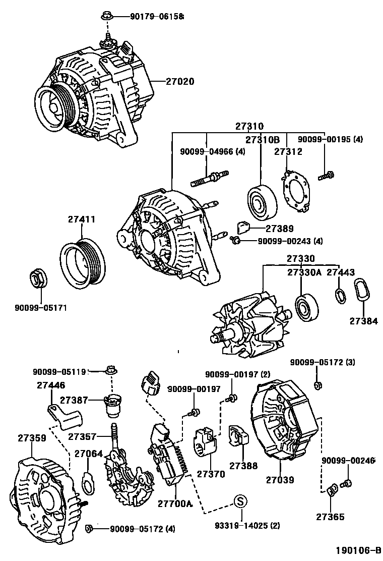 Toyota CAMRY Alternator EPC diagram — 190106B