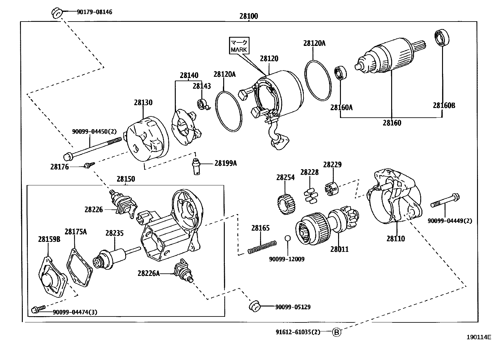 Toyota CAMRY 起动机 EPC diagram — 190114E