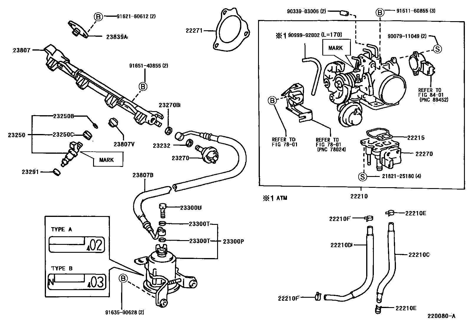Toyota CAMRY 燃油喷射系统 EPC diagram — 220080A
