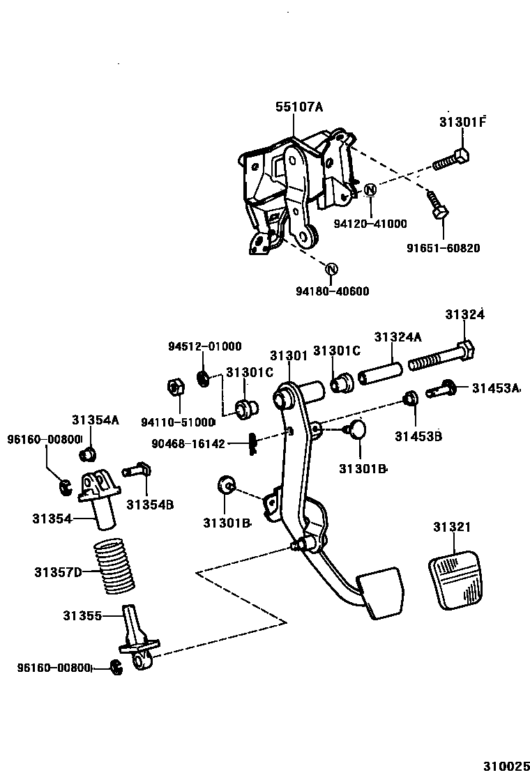Toyota CAMRY 离合器踏板和挠性软管 EPC diagram — 310025
