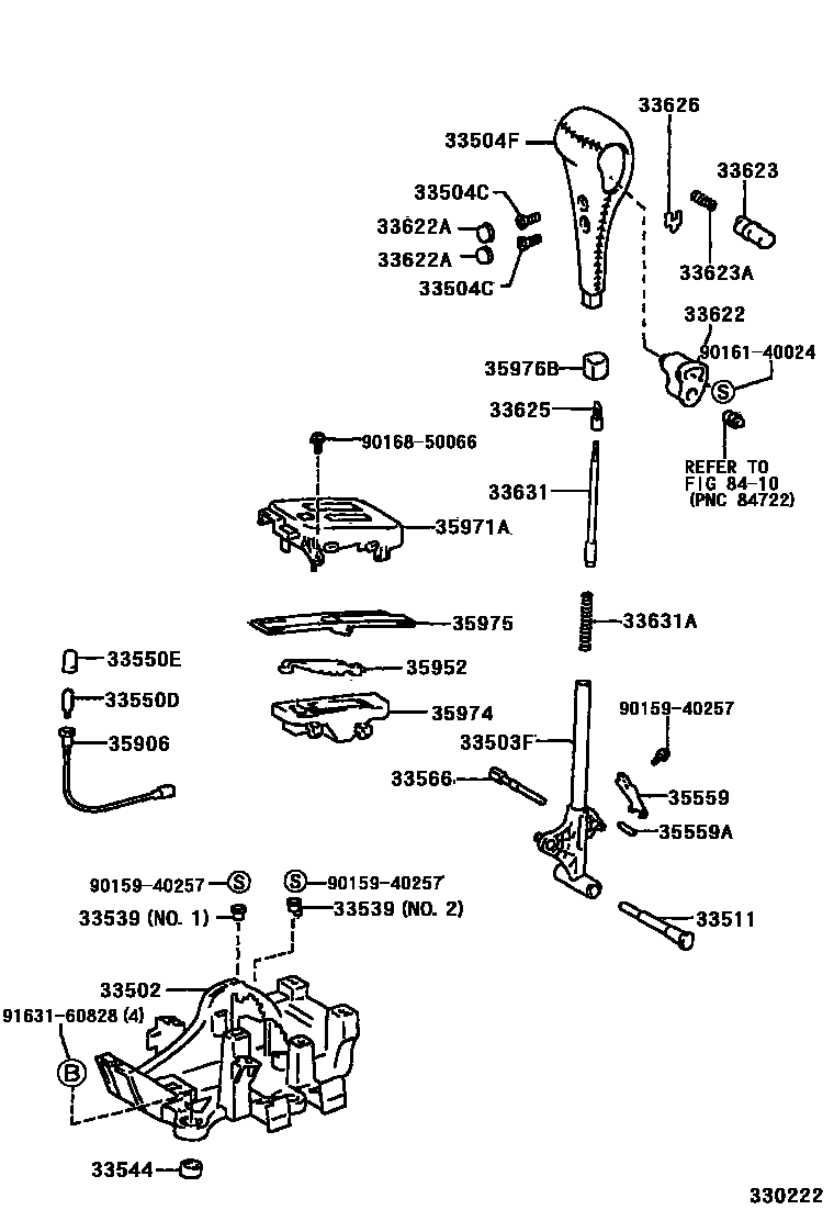 Toyota CAMRY Shift Lever & Retainer EPC diagram — 330222