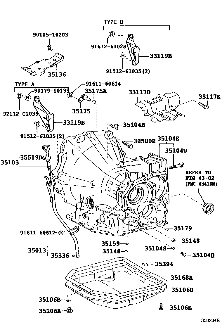 Toyota CAMRY 变速器壳和油底壳(ATM) EPC diagram — 350234B