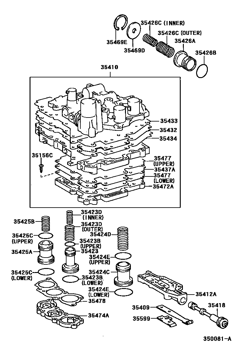 Toyota CAMRY 阀体和滤油网(ATM) EPC diagram — 350081A