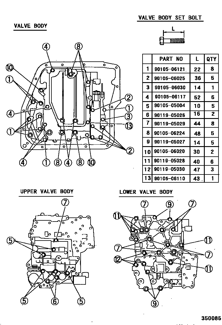 Toyota CAMRY 阀体和滤油网(ATM) EPC diagram — 350085