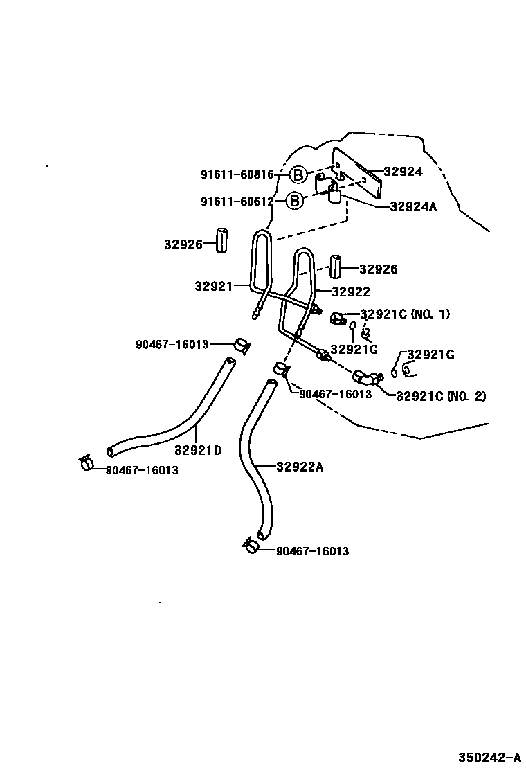 Toyota CAMRY 变速器油冷却器和配管(ATM) EPC diagram — 350242A