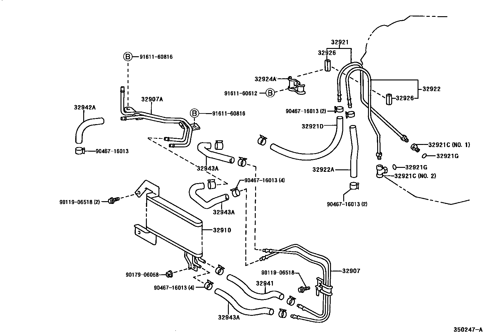 Toyota CAMRY 变速器油冷却器和配管(ATM) EPC diagram — 350247A