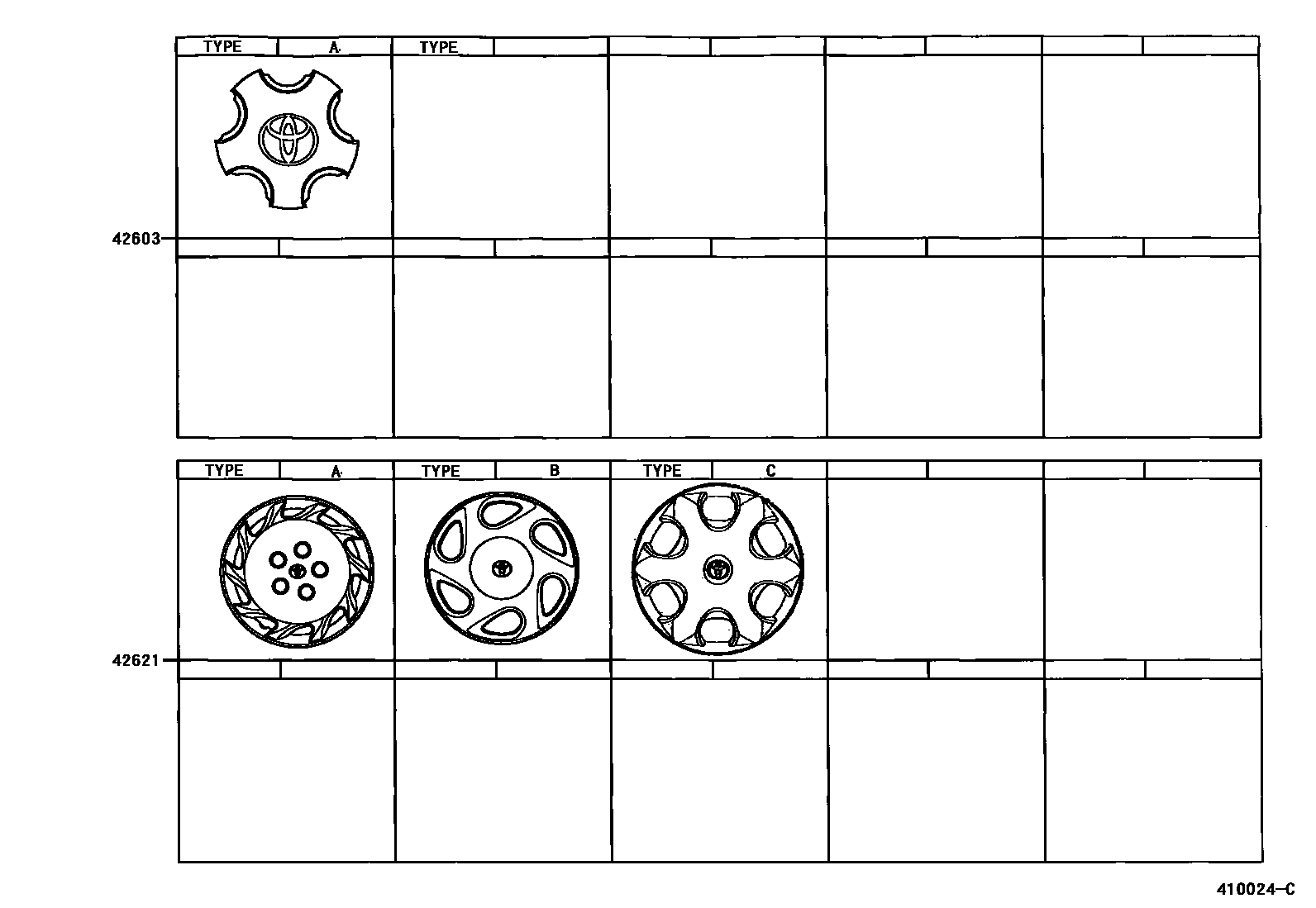 Toyota CAMRY 车轮和车轮盖 EPC diagram — 410024C