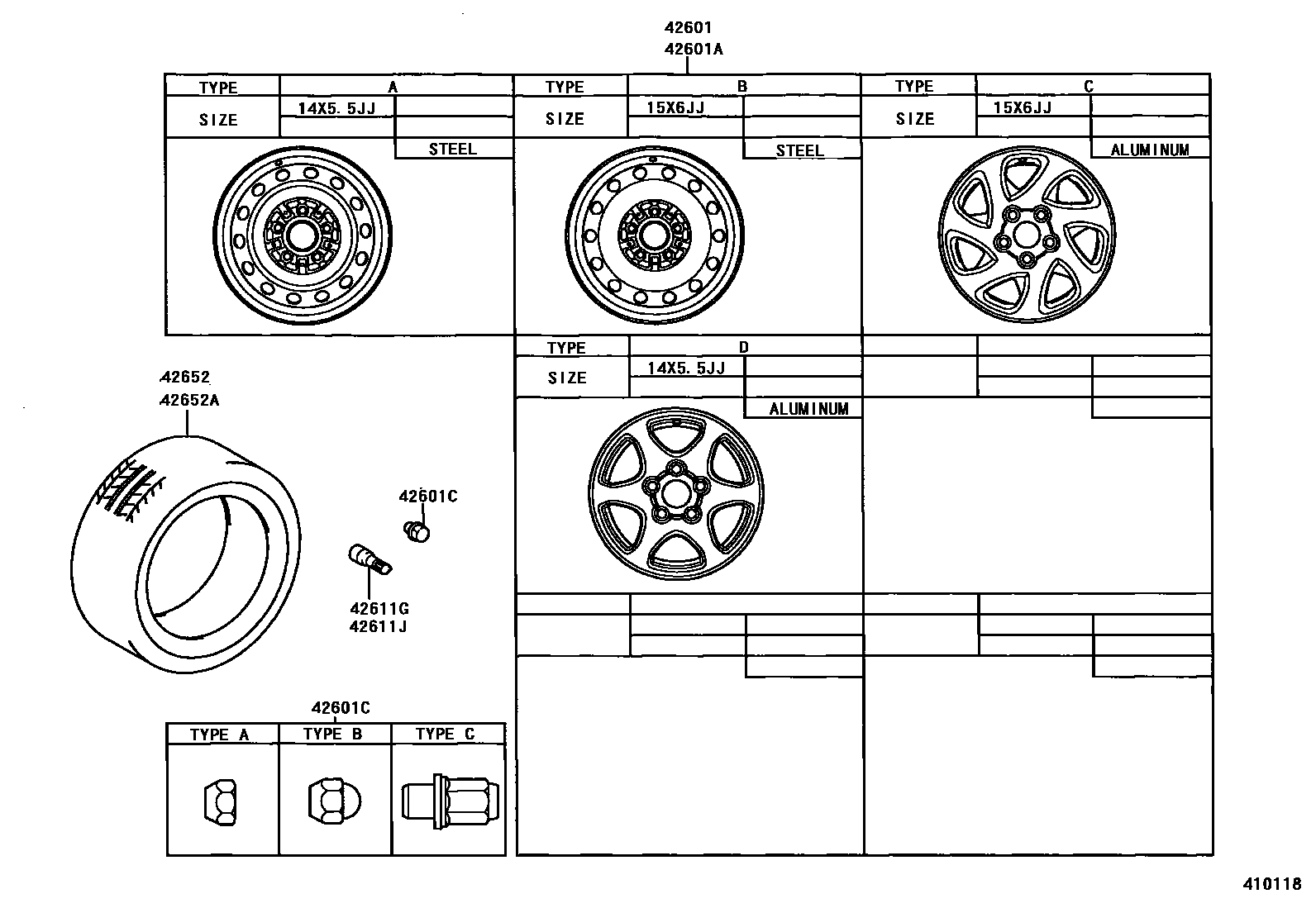 Toyota CAMRY 车轮和车轮盖 EPC diagram — 410118
