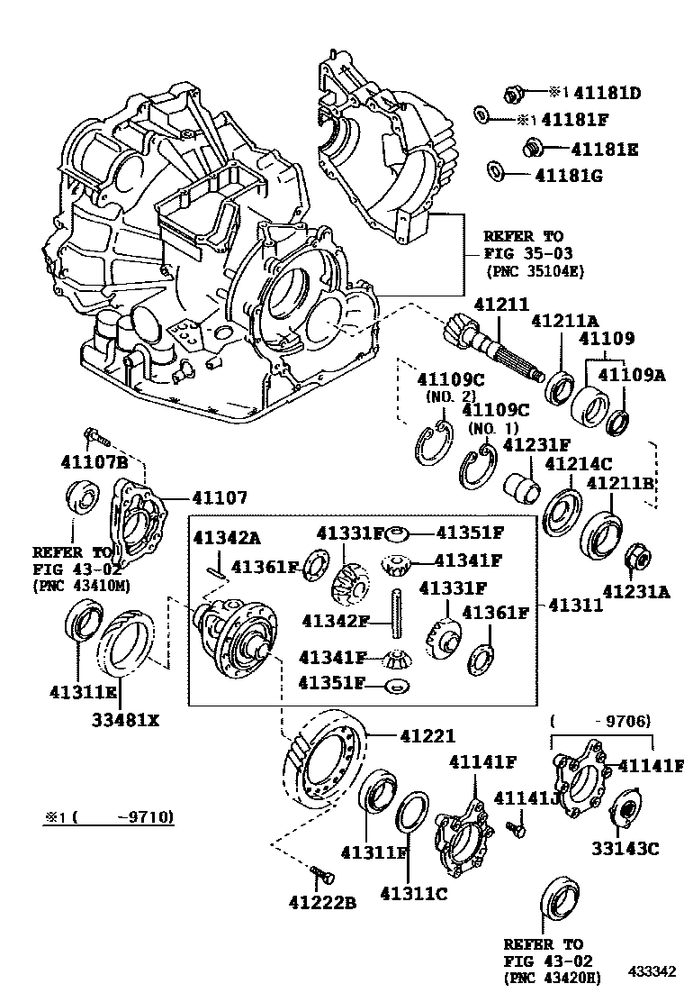 Toyota CAMRY 前桥壳和差速器 EPC diagram — 433342