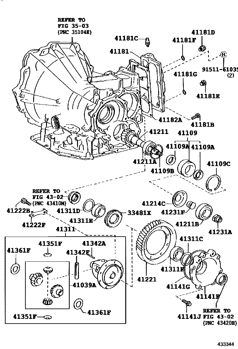 Toyota CAMRY 前桥壳和差速器 EPC diagram — 433344