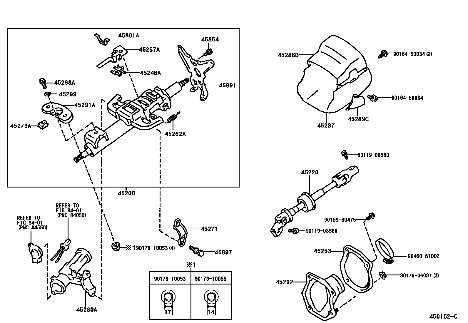 Toyota CAMRY Steering Column & Shaft EPC diagram — 450152C