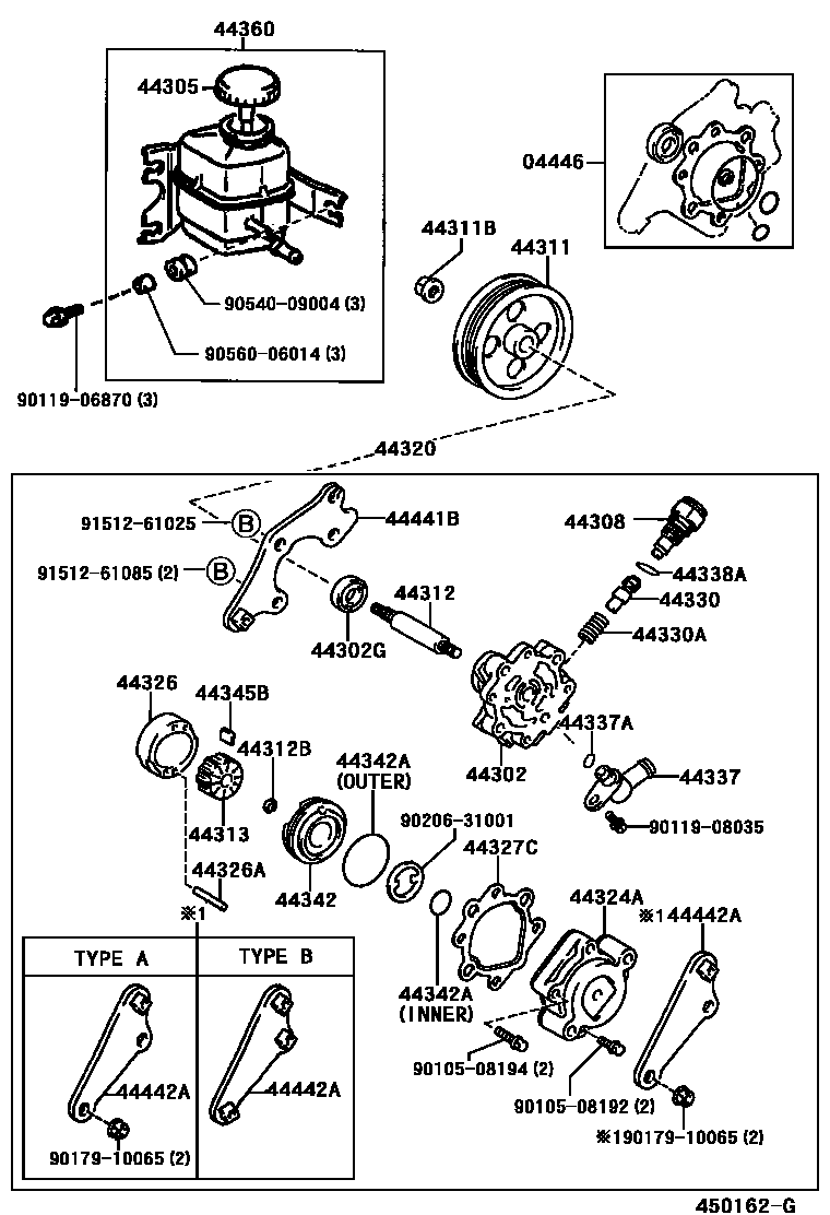 Toyota CAMRY 叶片泵和储油罐(动力转向) EPC diagram — 450162G
