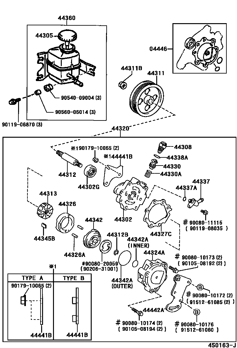 Toyota CAMRY 叶片泵和储油罐(动力转向) EPC diagram — 450163J