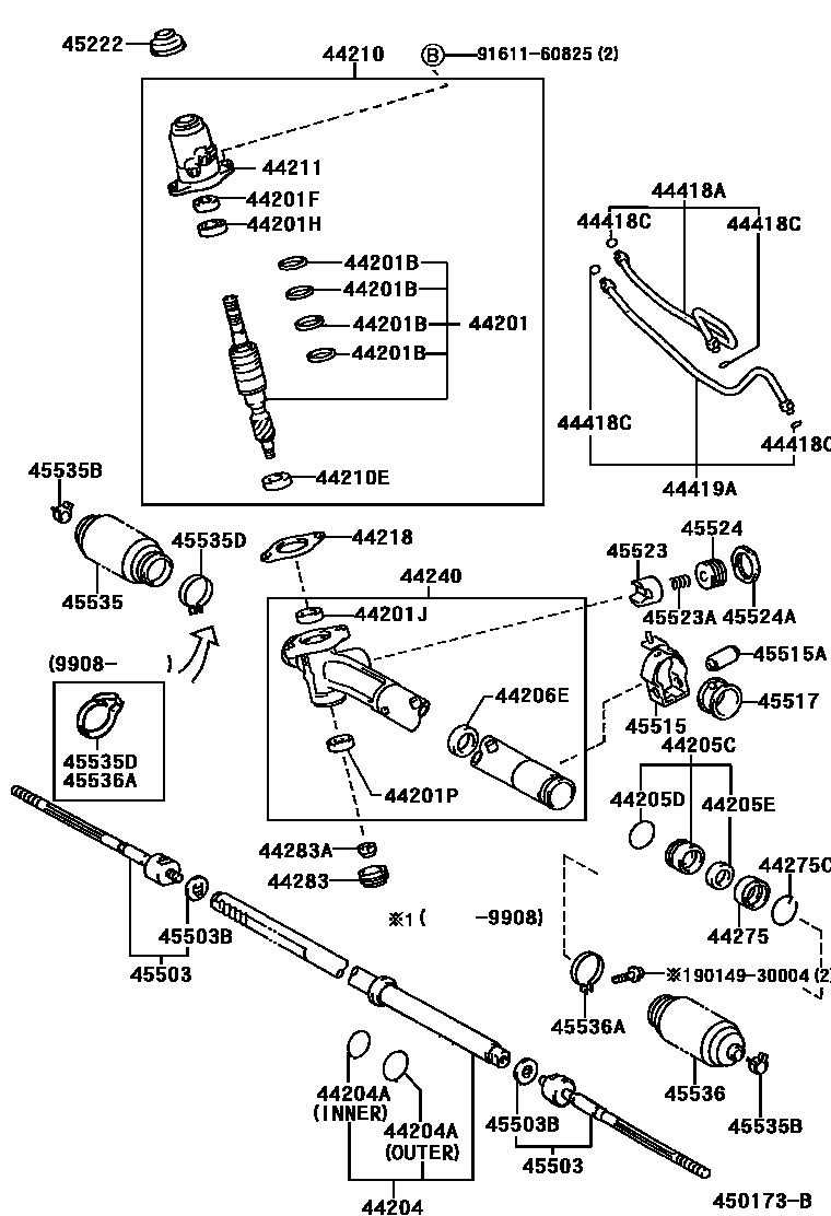 Toyota CAMRY 前转向齿轮和连杆 EPC diagram — 450173B